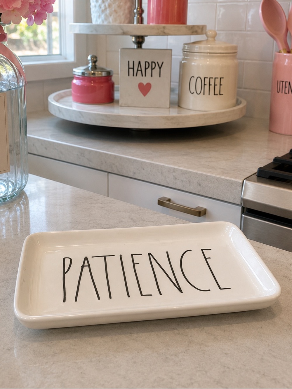 Rae Dunn trinket tray featuring the word "PATIENCE" NWOT